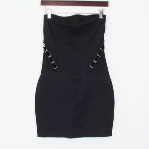 Express Womens Metal Cutout Strapless Mini Dress Size XS Black Stretch Edgy Sexy